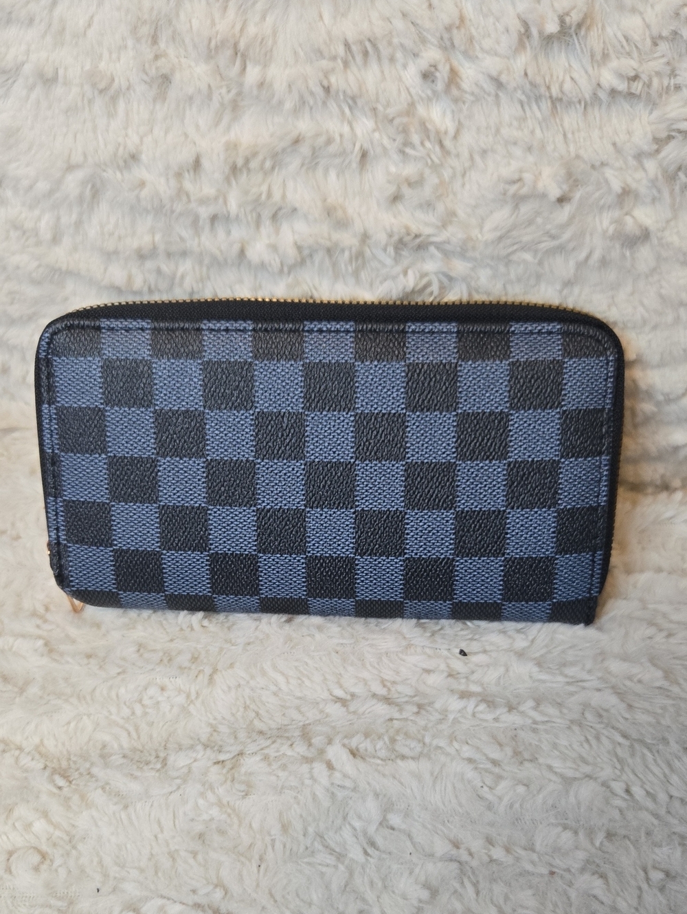 Men's Checkered Zip Wallet - Black & Blue